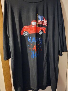 **4th of July Graphic Tee Black Patriotic Shirt Red Truck American Flag Size 3XL